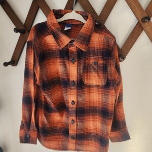 Old Navy Kids Orange and Black Plaid Button Down Shirt